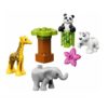 Immagine montata della costruzione. La scatola contiene: Giraffa, elefante, leone, panda e accessori