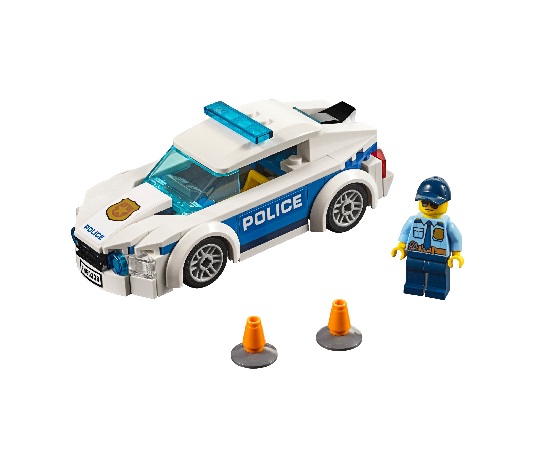 Immagine della costruzione assemblata. Puoi costruire l'auto della polizia, la figure e gli accessori