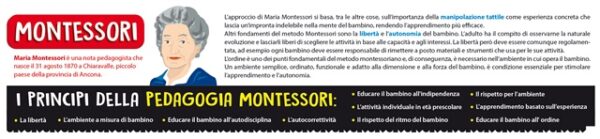 immagine di un dettaglio della scatola dove viene spiegato il metodo di Maria Montessori