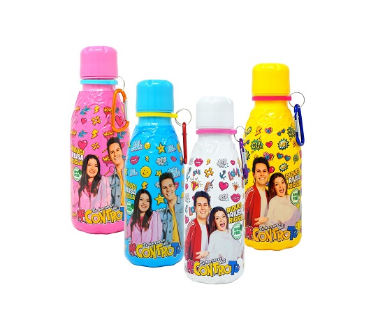 immagine delle borracce Me contro Te assortite in diversi colori. Rosa, blu, bianco, giallo