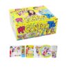 immagine della scatola del party kit e del contenuto in dettaglio: piatti, bicchieri, tovaglioli, festone, candela, party pop
