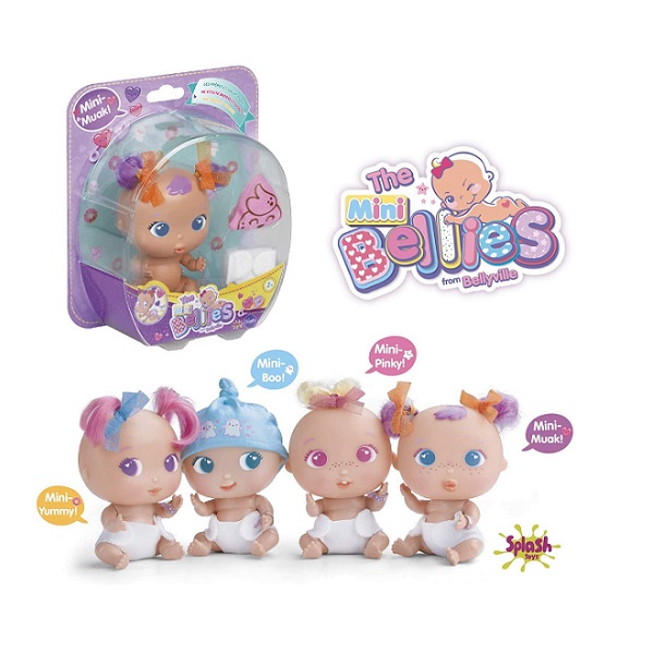 foto della confezione di vendita e dei 4 modelli di bambole: Yummy, Bool, Pinky, Muak