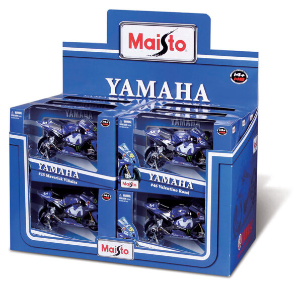 foto del display contenente le scatoline delle moto yamaha di valentino rossi