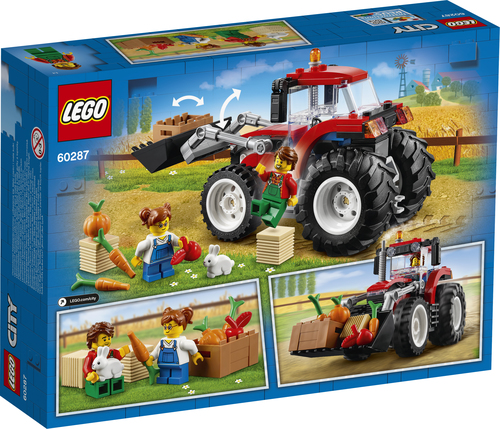 foto del retro della scatola del set lego city 60287 con trattore e immagini del playset