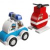 foto del set lego duplo montato, con elicottero antincendio e auto della polizia