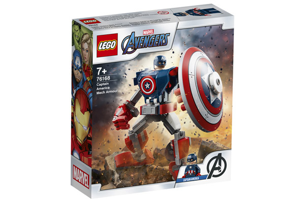 foto della scatola del set Lego 76168 armatura mech di Capitan America
