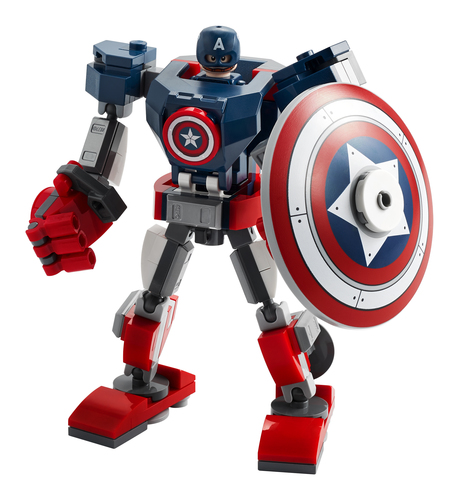 foto del set lego montato, con armatura mech di capitan america
