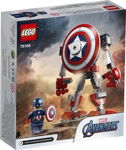 foto della scatola set lego 76168 armatura mech di capitan america