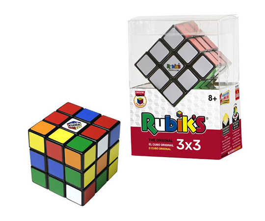 foto del cubo di rubik fuori e dentro la sua confezione di vendita