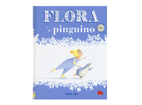 foto della copertina del libro, con flora che pattina sul ghiaccio insieme al pinguino