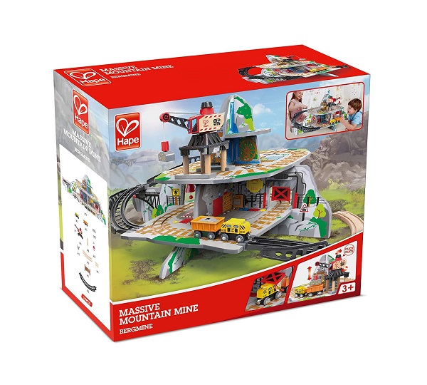 foto della scatola del gioco in legno della ferrovia della miniera