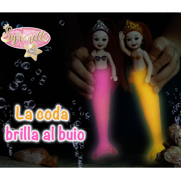 foto di presentazione delle syrenelle, in cui si vedono le code brillare al buio
