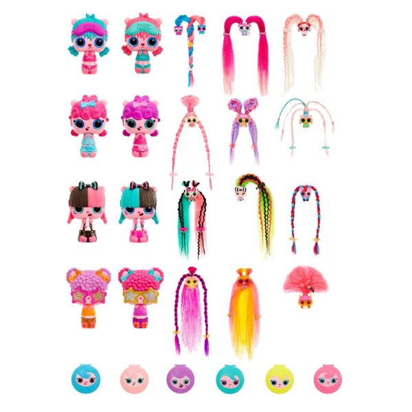 foto di tutte le possibili varianti di prodotto, con differenti modelli di doll, pets e accessori capelli